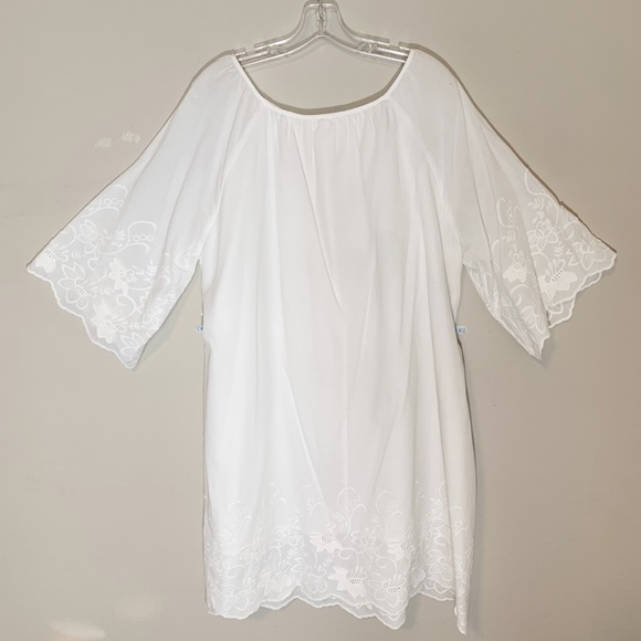 Isabel Maternity (Size XL) White Floral Embroidery, Lined, Bell Sleeve Dress - Picture 6 of 11